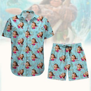 Moana Button Shirt Shorts, Disney Moana Matching Set, Moana Button Shirt and Shorts, Disney Princess Hawaii Shorts, Summer Disney Merch