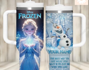 Vaso de acero inoxidable de 40 oz con temática de Elsa y Olaf, personalizado para Halloween, de la película Frozen, con personajes de películas de Disney, regalo de cumpleaños