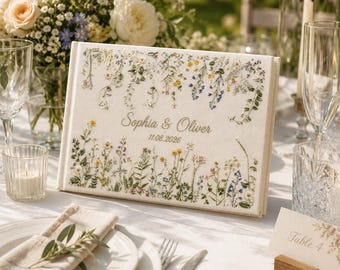 Custom Floral Wedding Guest Book, Custom Linen Photo Album, Wildflower Wedding Book, Linen Wedding Guest Book, Wedding Memory Book