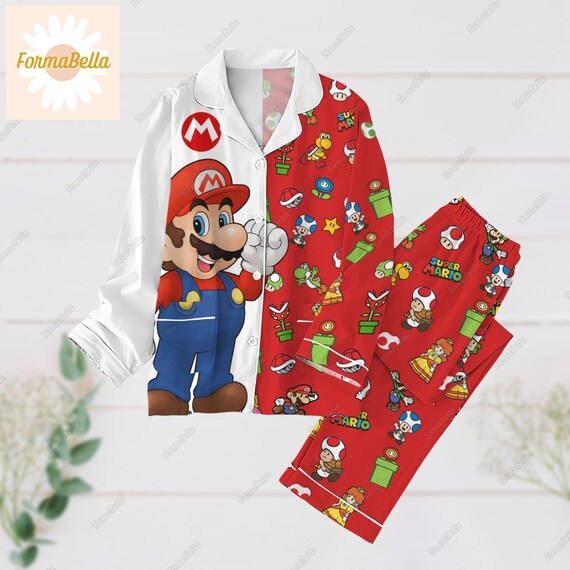 Super Mario Pajamas Set Mario Gaming Pajamas Pants Mario Luigi Peach Pjs Cartoon Long Sleeve Pyjamas Pajamas for Party Mario Shirt Etsy