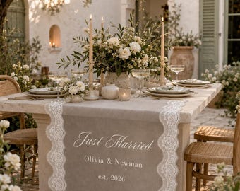 Personalized Lace Sheer Wedding Table Runner, Sweetheart Table For Bride & Groom Reception Display, Head Tablecloth For Reception Decor