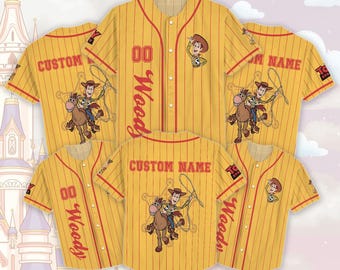 Camiseta de béisbol personalizada de Woody Toy Story, atuendo del equipo de béisbol de Disney, camiseta de Toy Story para niño y adulto, camiseta a juego para viaje a Disneyland