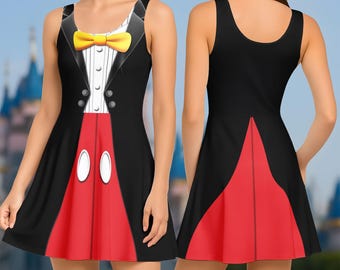 Vestido de patinadora de Mickey con esmoquin, disfraz de Mickey con esmoquin para Disneybound, disfraz para viaje a Disneyland, vestido de patinadora de ratón con esmoquin, disfraz de Mickey