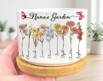 Birth Flower Pot, Ceramic Plant Pot, Personalized Gift for Mom, Mothers Day Gift, Family Birth Flower, Garden Planter