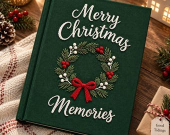 Hand Embroidered Christmas Family Memory Album With Sleeves, Custom Embroidered Photo Book, Xmas Keepsake Album, Housewarming Gift