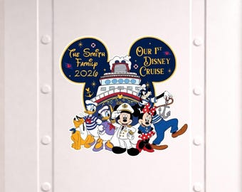 Imán personalizado de Disney Cruise Line, Imán de nuestra primera familia en un crucero de Disney 2026, Imán personalizado para puerta de Mickey y sus amigos