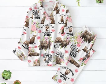 Pijama de nutria, bonito pijama navideño de animales, pijama para mujer con nutria, regalos para amantes del océano, pijama para fiesta, divertida camiseta de nutria.