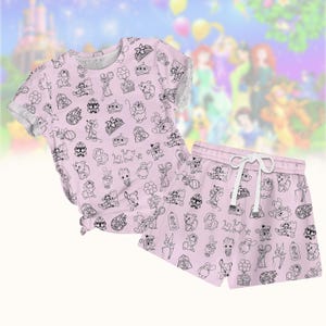 Disney Characters Tshirt And Shorts Set, Magic Kingdom Summer Outfit, Disneyland Summer Pajamas Set, Disney Movie Tshirt Shorts Set