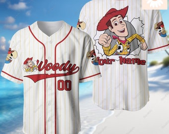 Camiseta de Halloween de Woody, camiseta de béisbol de Toy Story, atuendo de béisbol de personajes de Toy Story, camiseta personalizada, camiseta de béisbol de dibujos animados