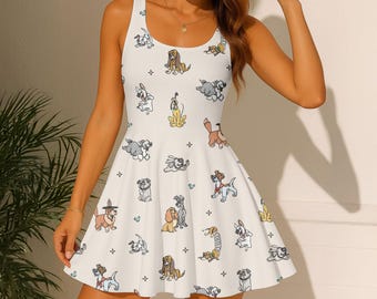 Vestido de patinadora de Disney Dogs, vestido de perro de dibujos animados para mujer, vestido de tirantes bonito, vestido para amantes de los perros, regalo de cumpleaños