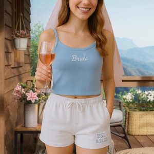 Custom Embroidered Mrs. Tank Top Set, Bride Honeymoon Tank, Bachelorette Party Sets, Future Mrs Tank Top, Wedding Getting Ready Outfit