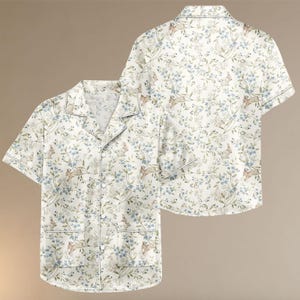 Bunny Short Satin Pajamas, Floral Pajamas Set, Cute Bunny Sleepwear, Satin Pajamas, Holiday Gift