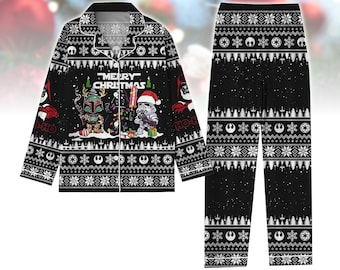 Star Wars julpyjamas, matchande Star Wars familjepyjamas, galaxpyjamas med jultema, Darth Vader julpyjamas, julklappset