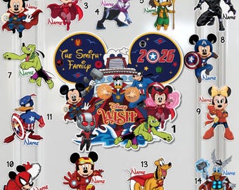 Imán personalizado de Disney Wish 2026 para crucero familiar con Mickey y sus amigos, decoración personalizada para la puerta de tu crucero Disney.