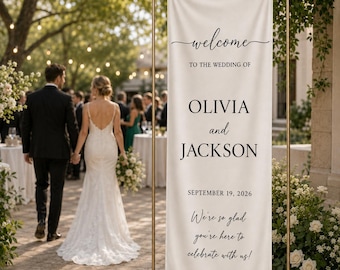 Elegant Fabric Wedding Welcome Sign, Personalized Ceremony Entrance Banner, Custom Reception Decor, Minimalist Outdoor Wedding Display