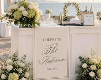 Personalized Wedding Welcome Banner, Custom Minimal Bar Sign, Fabric Event Reception Sign, Bar Menu Banner, Bridal Groom Name Date sign