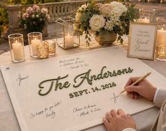 Personalized Embroidered Family Name Signing Banner, Custom Wedding Guest Book Alternative, Reception Keepsake and Wedding Memory Decor