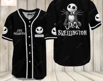 Halloween Jack Skellington Baseball Jersey, Custom Name Nightmare Before Jersey Shirt, Jack And Sally, Horror Movie Kid Adult Jersey