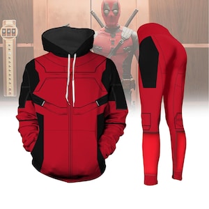Deadpool Costume Hoodie, Deadpool Women&#39;s Leggings, Superhero Cosplay Shirt, Halloween Costume For Her, Yoga Pants, Comic-Con Outfit