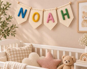 Baby Name Garland Personalized, Custom Nursery Yarn Banner, Baby Shower Gift, Nursery Wall Hanging, Newborn Decor