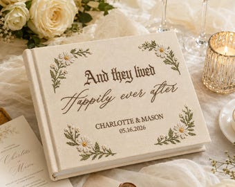 Personalized Wedding Guest Book, Custom Embroidered Book, Vintage Linen ScrapBook, Wedding Keepsake, Bridal Shower Gift, Wedding Gift