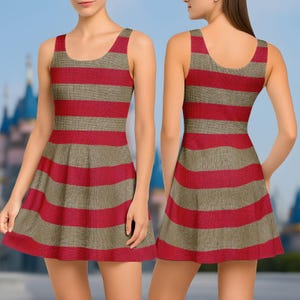 Freddy Costume Skater Dress, Halloween Horror Movie Outfit, Krueger Inspired Dress, Scary Character Cosplay Dress for Spooky Season