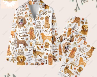 Halloween Golden Retriever Pajamas Set, Dog Lover Pajamas Pants, Cute Dog Pajamas, Golden Mom Pjs, Pajamas For Women, Gift For Her
