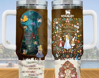Alice in Wonderland Tumbler 40oz, Adventure Tumbler Cup, Mad Tea Party Stainless Tumbler, Fantasy Gift