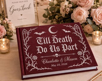 Personalized Gothic Wedding Guest Book, Embroidered Couple Names And Date, Custom Medieval Guestbook, Dark Romance Wedding Keepsake