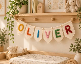 Personalized Baby Name Yarn Nursery Banner, Custom Baby Name Wall Hanging, Nursery Decor, Newborn Shower Gift