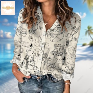 Halloween Pooh Blouse Shirt, Winnie The Pooh Shirt, Pooh Bear Blouse Shirt, Disney Pooh Shirt, Linen Shirt Women, Blouse Women Shirt