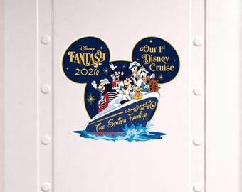 Imán personalizado para la puerta del crucero Disney Fantasy 2026, decoración personalizada para vacaciones familiares, Mickey y sus amigos, nuestro primer crucero Disney.