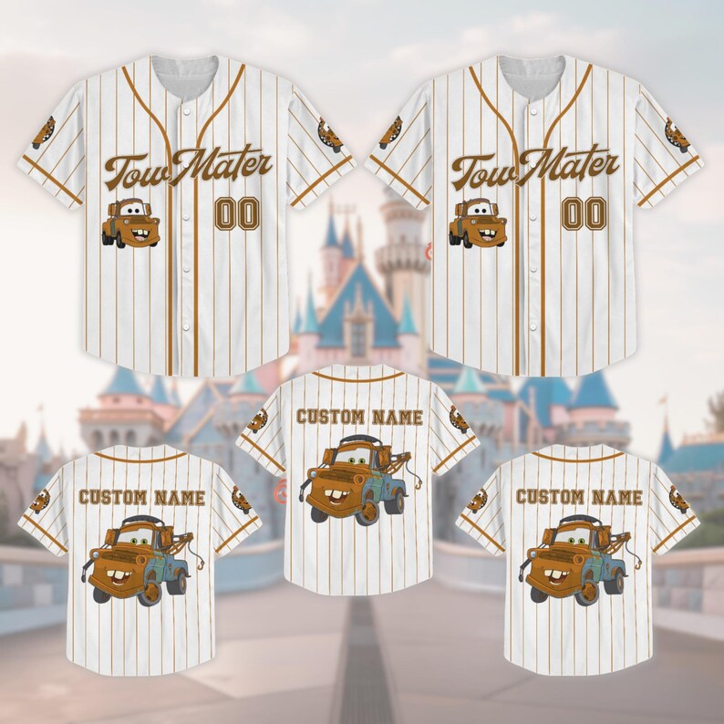Personalized Mater Cars Baseball Jersey, Tow Mater Disney Shirt, Pixar Radiator Springs Jersey, Route 66 Tee, Gift for Disney Car Lover