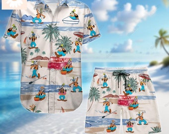 Halloween Goofy Hawaiian Shirt, Disney Dog Shorts Men, Cute Dog Button Shirt, Cartoon Summer Shirt, Movie Characters Beach Shorts