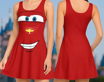 Lightning McQueen Skater Dress, Cars Movie Costume Dress, Red Pixar Disneybound Outfit, Cute Disneyland Trip Cosplay Dress for Women