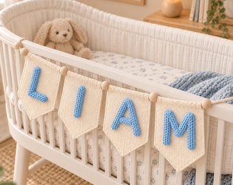 Custom Baby Name Yarn Banner, Personalized Nursery Name Banner, Yarn Letter Wall Hanging, Baby Shower Gift, Nursery Keepsake