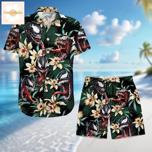 Halloween Venom Hawaiian Shirt, Venom Mens Shorts, Venom Button Shirt, Horror Characters Shirt, Horror Short Sleeve Button Up Shirt