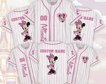 Custom Minnie Mouse Baseball Jersey, Magic Kingdom Baseball Team Shirt, Mickey And Friends Matching Outfit, Disneyland Group Jersey