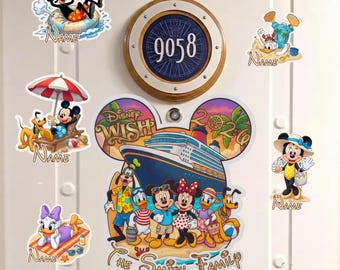 Imán personalizado para la puerta del crucero Disney Wish, decoración personalizada para vacaciones familiares, Mickey y sus amigos en 2026.