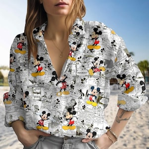Disney Maus Button Down Bluse, Magic Kingdom Shirt, Micky und Freunde Bluse Shirt, Disneyland Langarmshirt, Disney Mickey Shirt