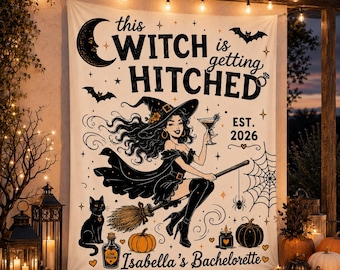 Halloween Bachelorette Party, The Witch Is Getting Hitched Banner, Spooky Bachelorette Tapestry, Witch Party Backdrop