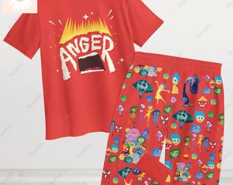 Conjunto de pijama de Halloween con la película Inside Out Anger, pijama de la película Inside Out, camiseta de salud mental, pijama de vacaciones Disney Emotions, camiseta de alegría, tristeza y miedo