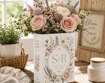 Personalized Ceramic Book Vase, Custom Name Date Book Vase, Wedding Flower Vase Gift, Anniversary Gift, Book Lover Vase, Keepsake Gift