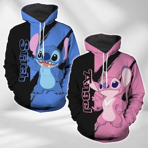 Valentines Day Gift, Personalized Stitch And Angel Hoodie, Disney Honeymoon Hoodie, Couples Matching Outfits, Lilo And Stitch Gift