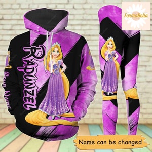 Benutzerdefinierte Rapunzel Hoodie, Disney Prinzessin Leggings, Yoga Hose Frauen, Geschenk für sie, Cartoon Charakter 3D All Over Print Hoodie