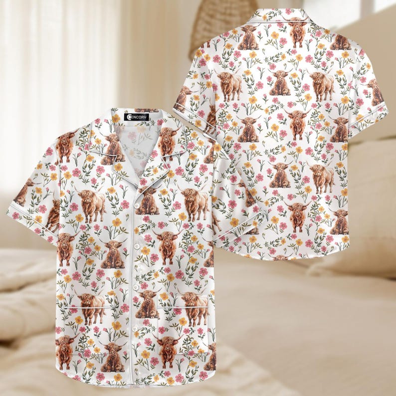 Cow Floral Satin Pajama Shorts, Cow Sleep Shorts, Women's Silky Lounge Shorts, Farm Animal Nightwear, Cow Satin Button Down Nightwear