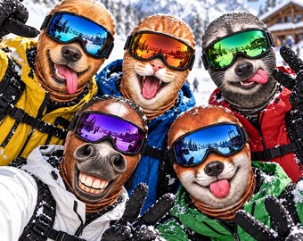 Photo Animal Face Ski Mask, 3D Realistic Dog Cat Balaclava, Funny Pet Face Cover, Gag Gift For Skiers, Winter Snowboard Party Mask