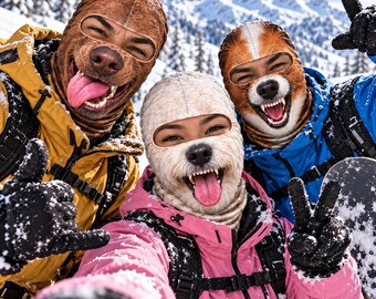 Dog Face Ski Mask, Funny Puppy Balaclava, Realistic Animal Snow Mask, Winter Gift for Adults, Ski Snowboard Party Face Mask Gift