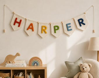 Custom Baby Name Banner, Personalized Nursery Garland, Yarn Letter Wall Hanging, Baby Shower Gift, Newborn Room Decor