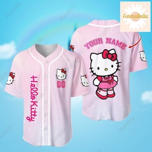 Camiseta personalizada de Hello Kitty, camiseta de béisbol de Hello Kitty Cat, camiseta de béisbol de dibujos animados, lindos regalos de Hello Kitty, regalos para ella